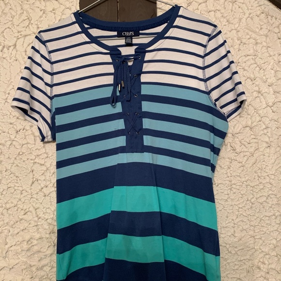 2/$50 Chaps Lace Shoulder Short Sleeve Top large - Picture 1 of 1